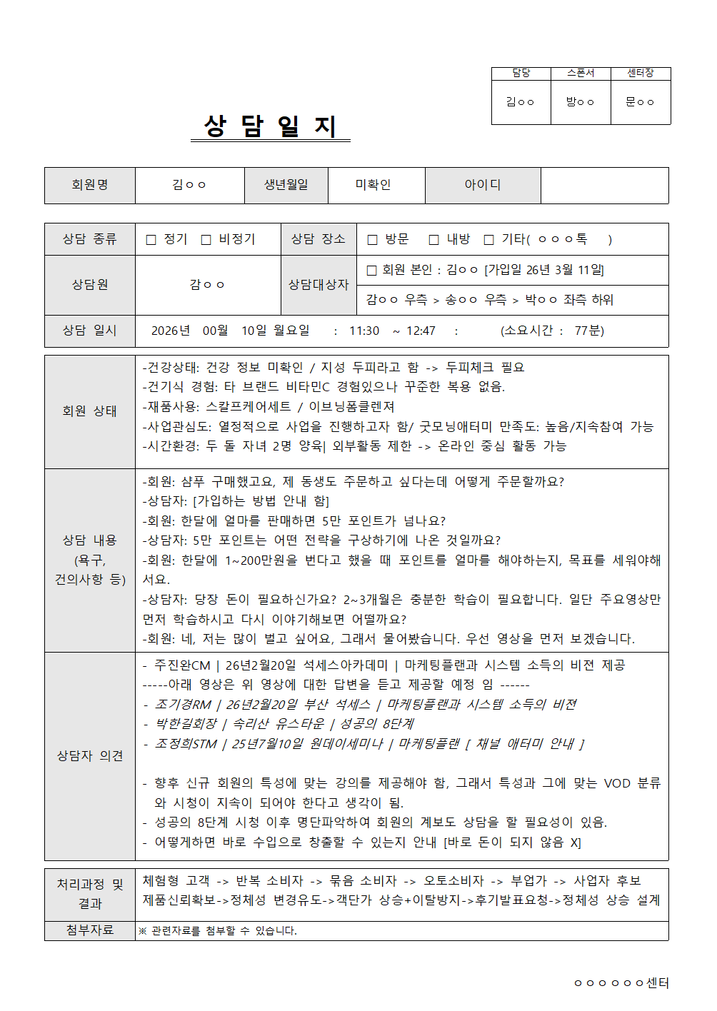회원 상담일지